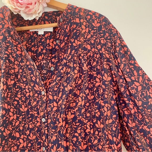 LOFT Orange Navy Blue Glitter Thread Top Small - Picture 4 of 8